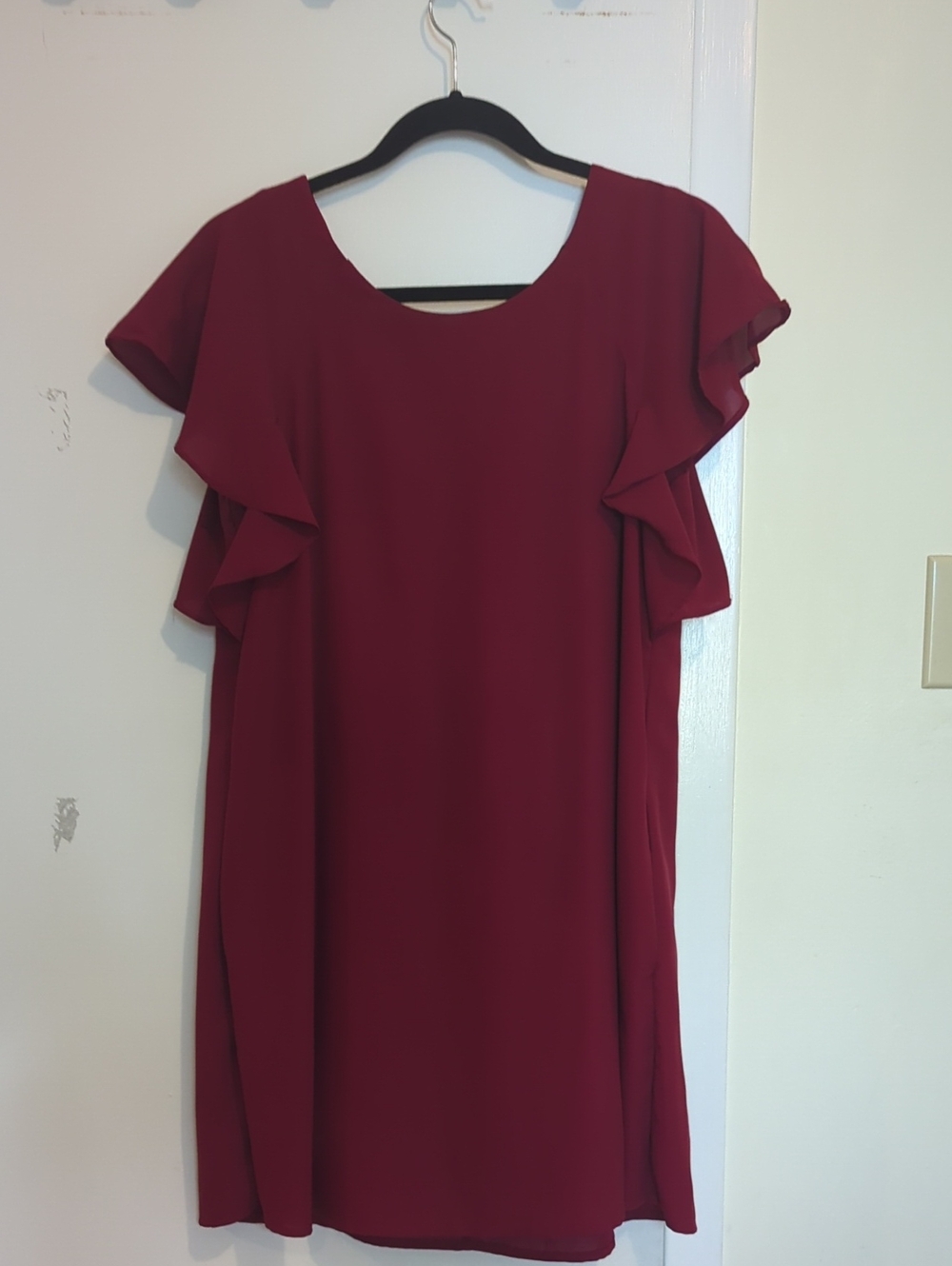 Lulu's Wine-Red Ruffle Sleeve Midi Dress